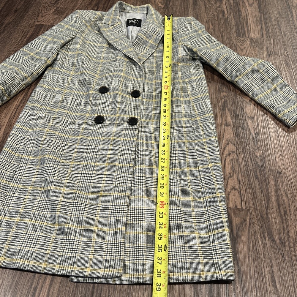 Zara Yellow grey check Checked Double Breasted Mid Length coat Size M - Picture 5 of 16
